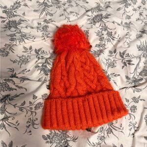 Cozy Orange Knit Pom-Pom Hat for Kids